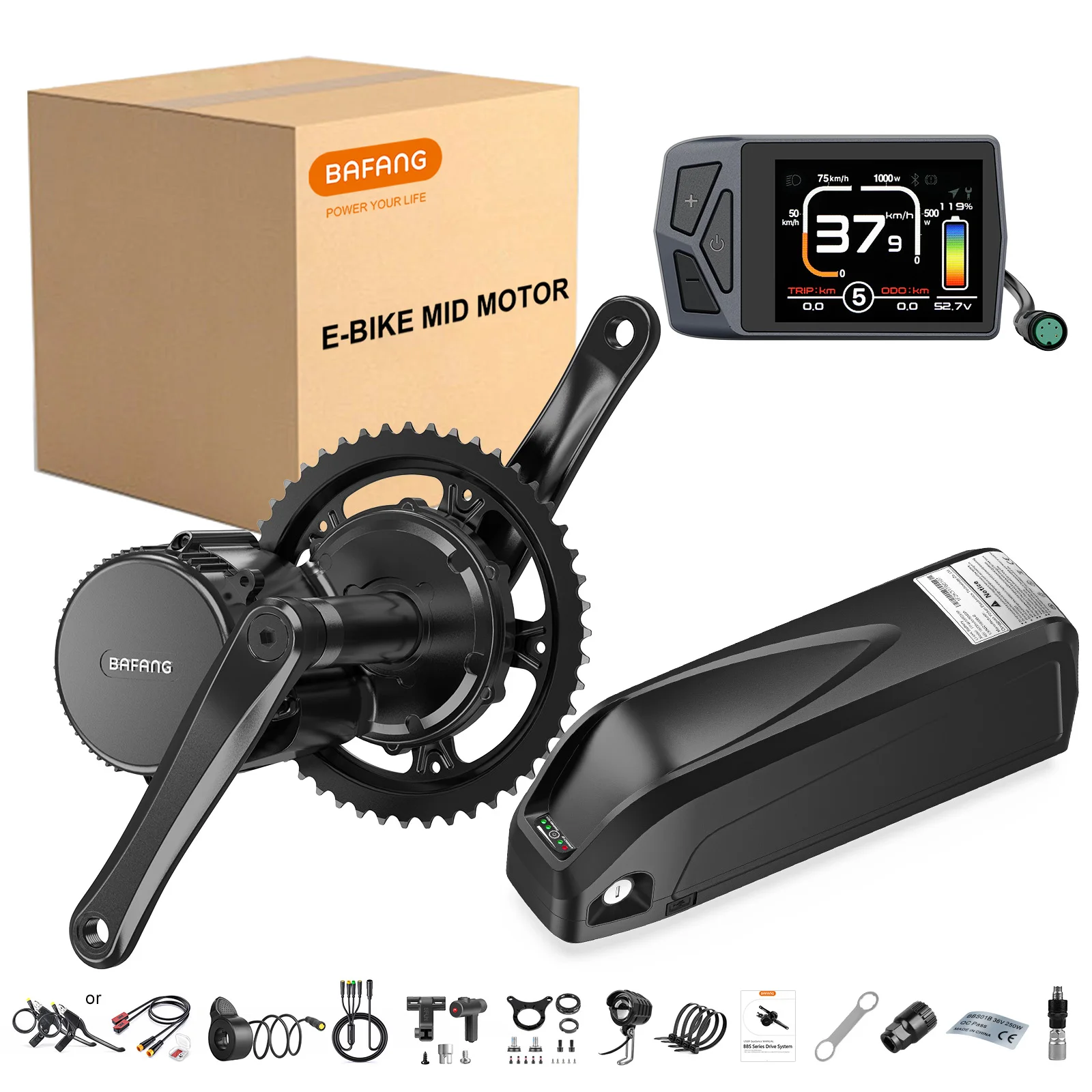 Bafang BBS01B 36V 250W Mid Motor Crankset Electric Bike Conversion Kit With Optional Frame Battery 13Ah 17.4Ah 20Ah 21Ah 25Ah