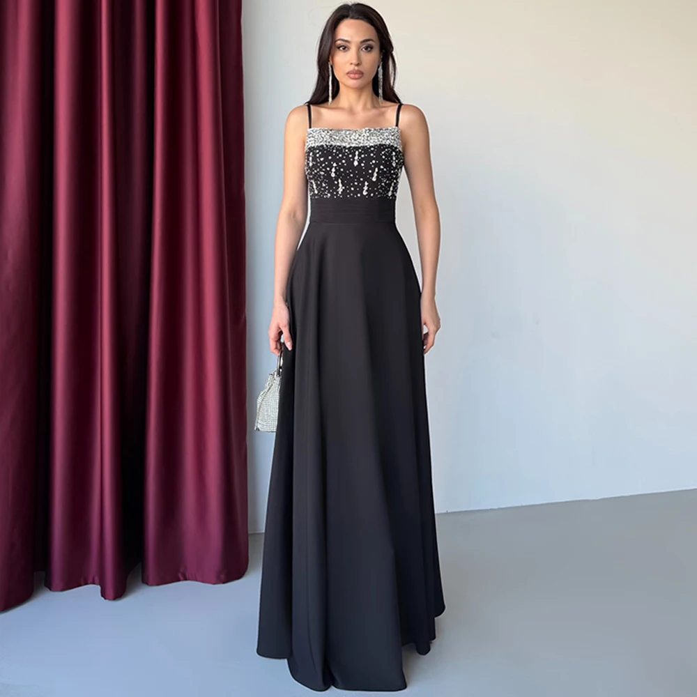 

High Quality Jersey Evening Dress Classic Spaghetti Straps Party Dresses Fashion Crystal Customized Special Occasion Gowns