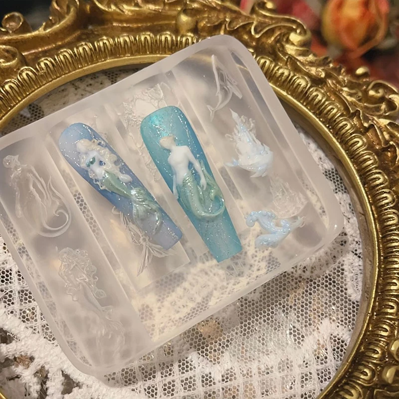 Relief Mermaid Silicone Nail Carving Mold Nail Decorations Nails DIY Design Stereoscopic Stamping Plate Manicure Tools Accessory