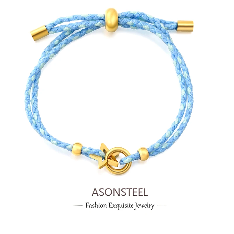 ASONSTEEL New Design Chain Bracelet Blue Red Woven Drawstring Golden For Women Stainless Steel Accessories Charm Wrist Bijoux
