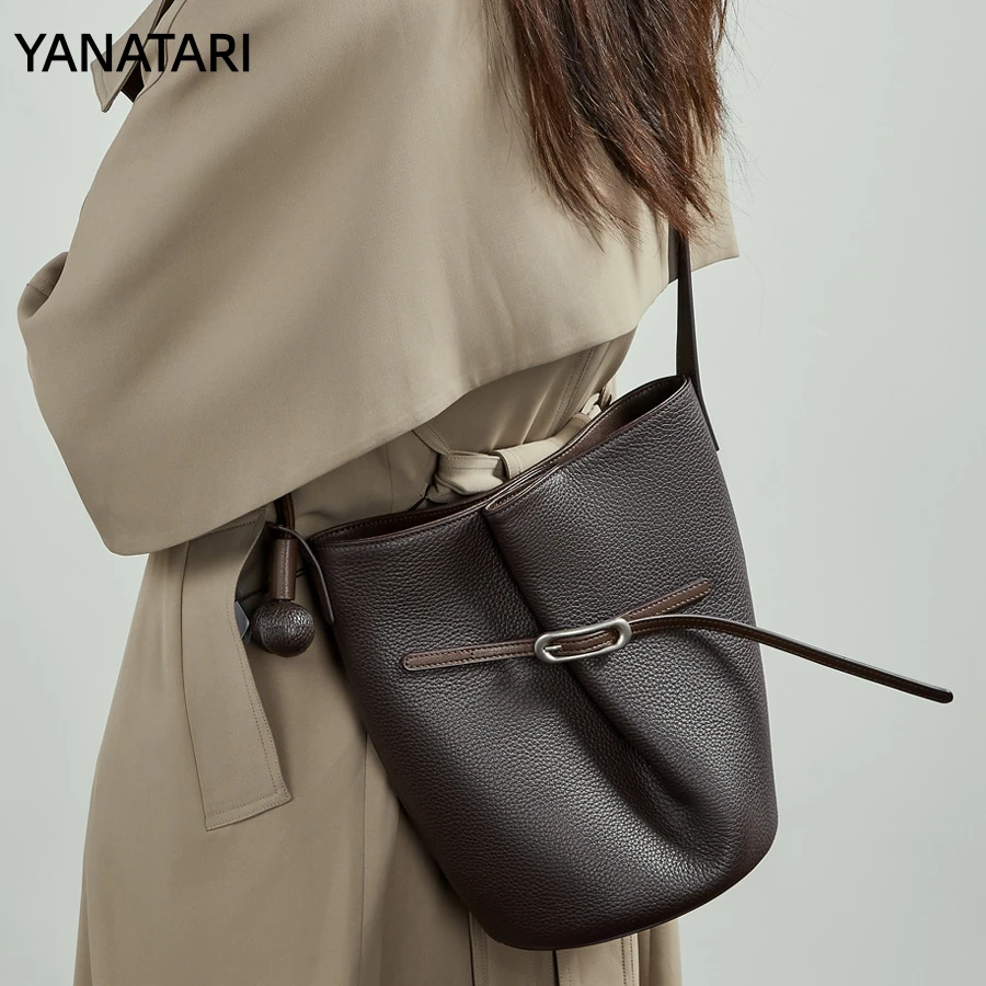 

YANATARI Роскошная женская сумка на плечо из мягкой кожи, модная сумка-тоут большой вместимости, модная сумка для покупок, сумка-ведро под мышками