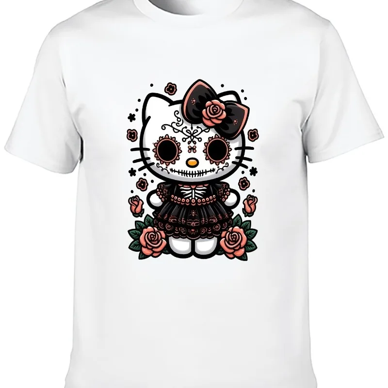

Женская оригинальная темная панк-футболка с принтом Hello Kitty, футболка больших размеров с короткими рукавами, повседневная свободная футболка Y2K, модный топ в стиле Харадзюку