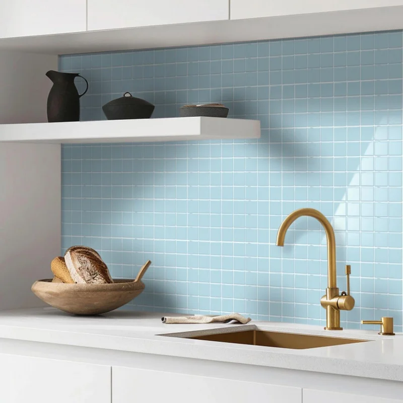 Alwayspon 10x10inchx10Pcs Blue 3D Thicken Self Adhesive Tile Sticker, Peel and Stick Waterproof Kitchen Bathroom Wall Sticker