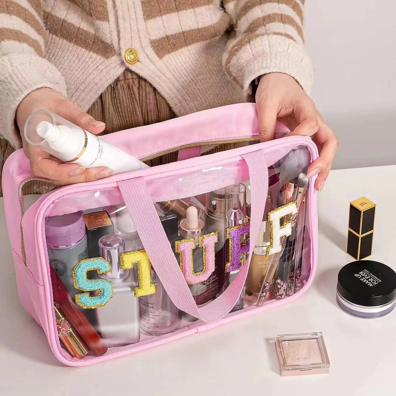 NEW Clear Stuff Tote Bag Travel Cosmetic Makeup Toiletry Bag Transparent Waterproof Beach Stadium Snack Bags for Women Girls