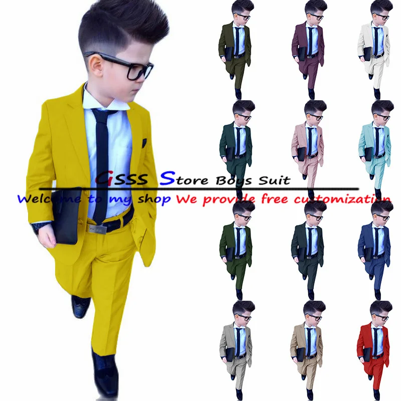 Boys Suit Formal Business Blazer Pants 2 Piece Party Wedding Tuxedo Lapel Kids Jacket Set 3-16 Years Old Custom