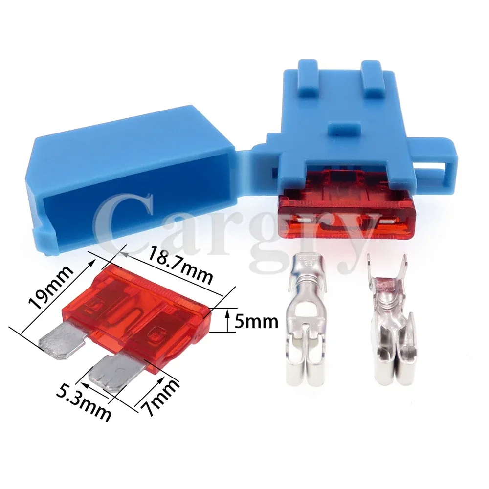 1 Set BX2017E Car AC Assembly Insurance Socket Jacket Fuse Box Blue Middle Blade Fuse Holder with 2pins Terminal