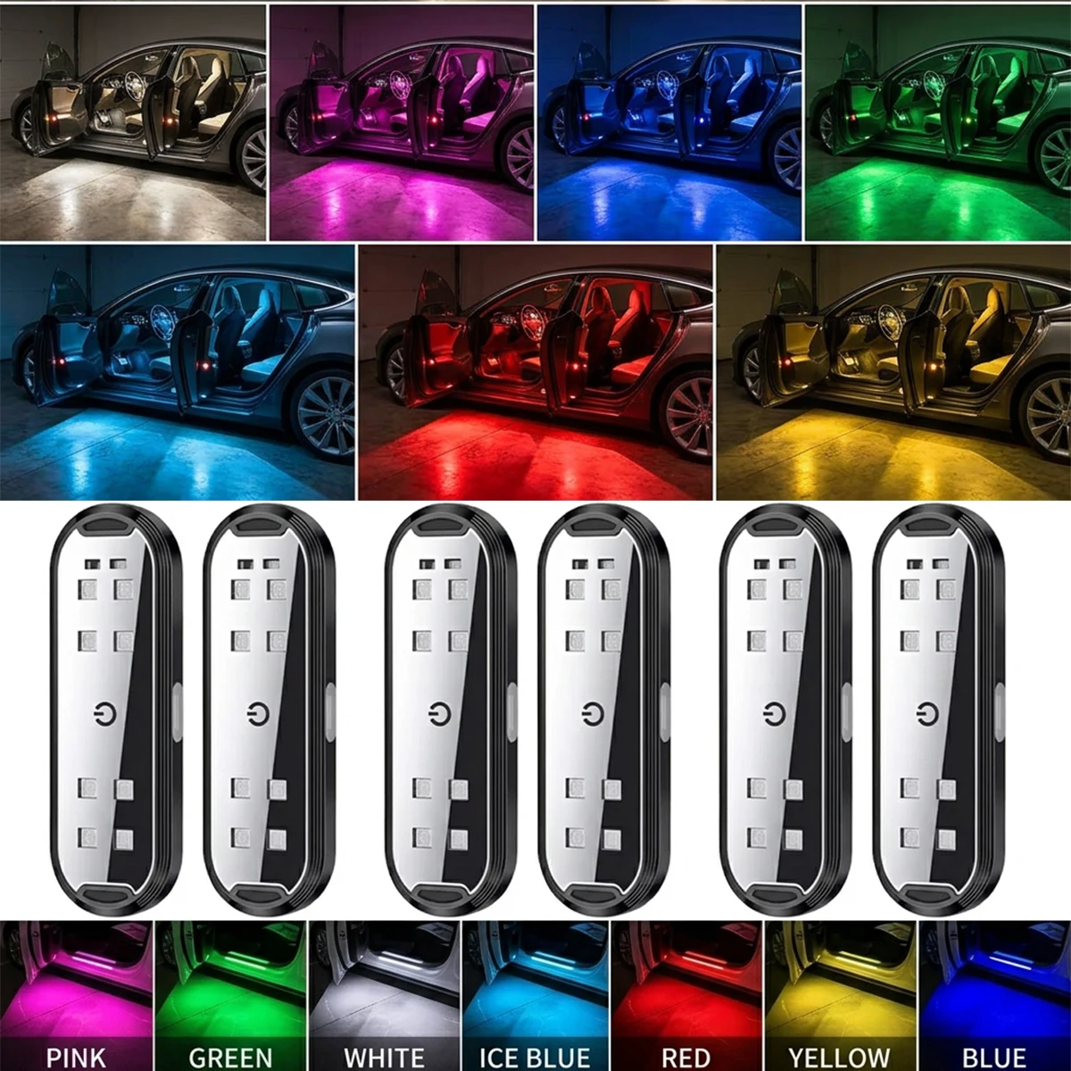 1-4pcs Car Door Warning Light RGB Infrared Sensor LED Light Magnetic Auto Courtesy Lamp 7 Color 4 Modes Car Interior Atmosphere