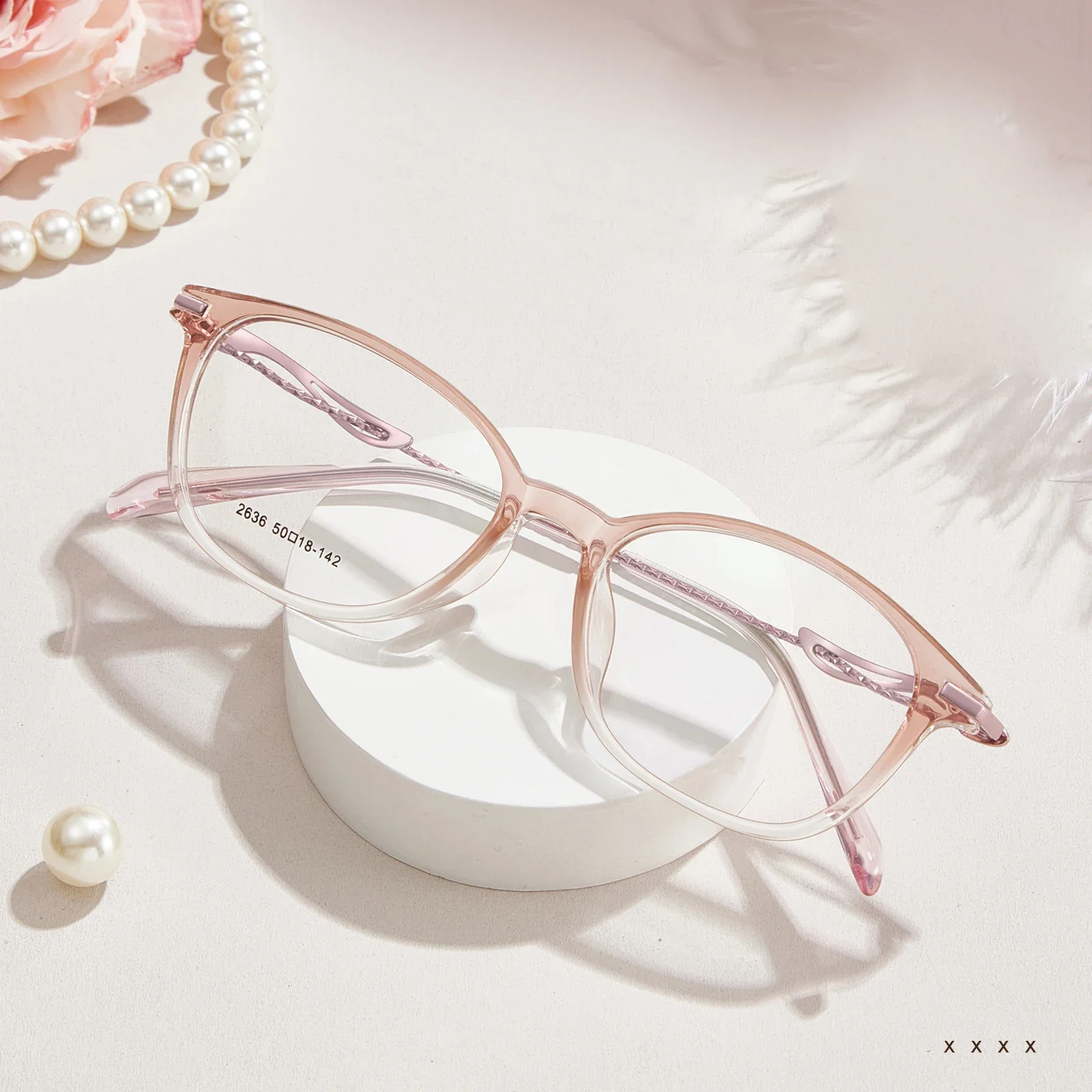 แว่นตาแฟชั่นผู้หญิง KUXA กรอบ TR90 สำหรับใส่เลนส์สายตา แก้ไขสายตาสั้น โปรเกรสซีฟ ทรงรี สีใส สีม่วง