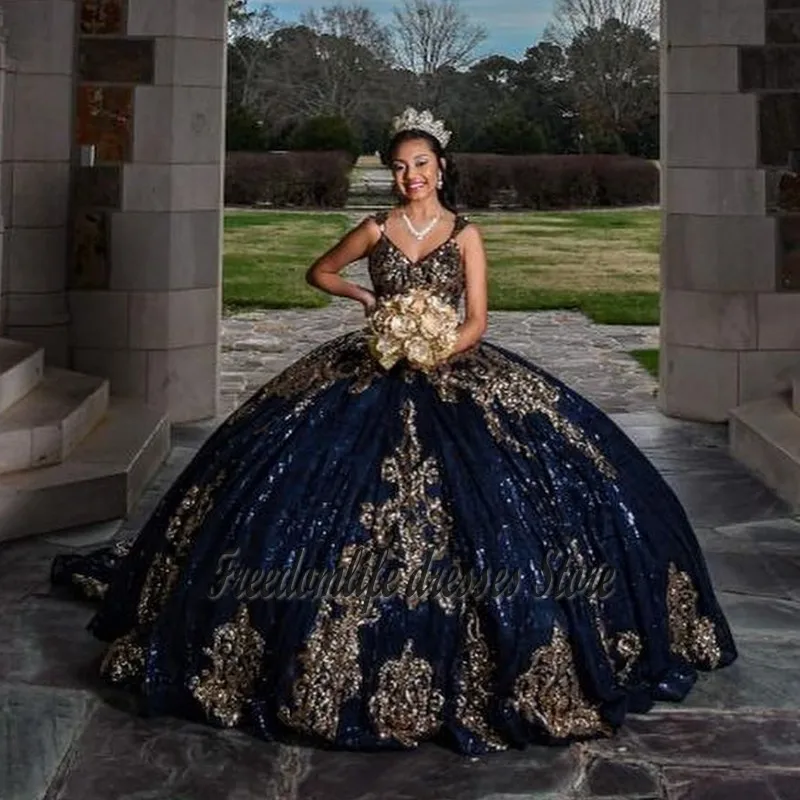 Shinny-vestidos de quinceañera con Apliques de encaje y lentejuelas, 15 años, 2022