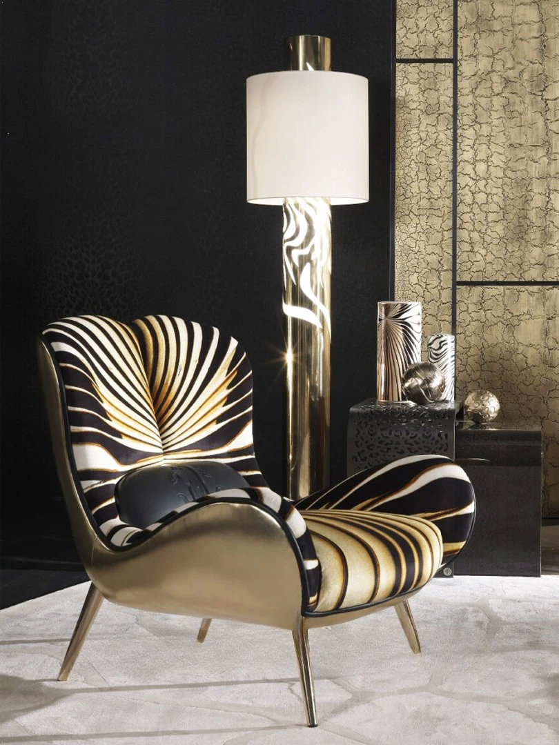 Fashionable and minimalist single person sofa, zebra pattern fabric sofa chair, bedroom casual lounge chair