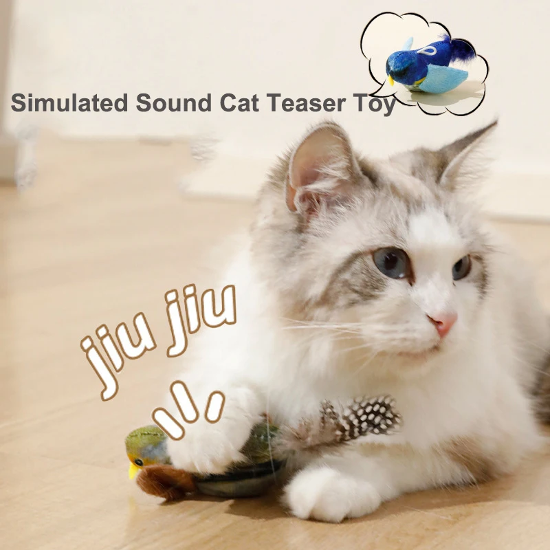 

Interactive Cat Toys Real Bird Sounds Feather Cat Toy Chirping Flapping Bird Plush Pet Toy