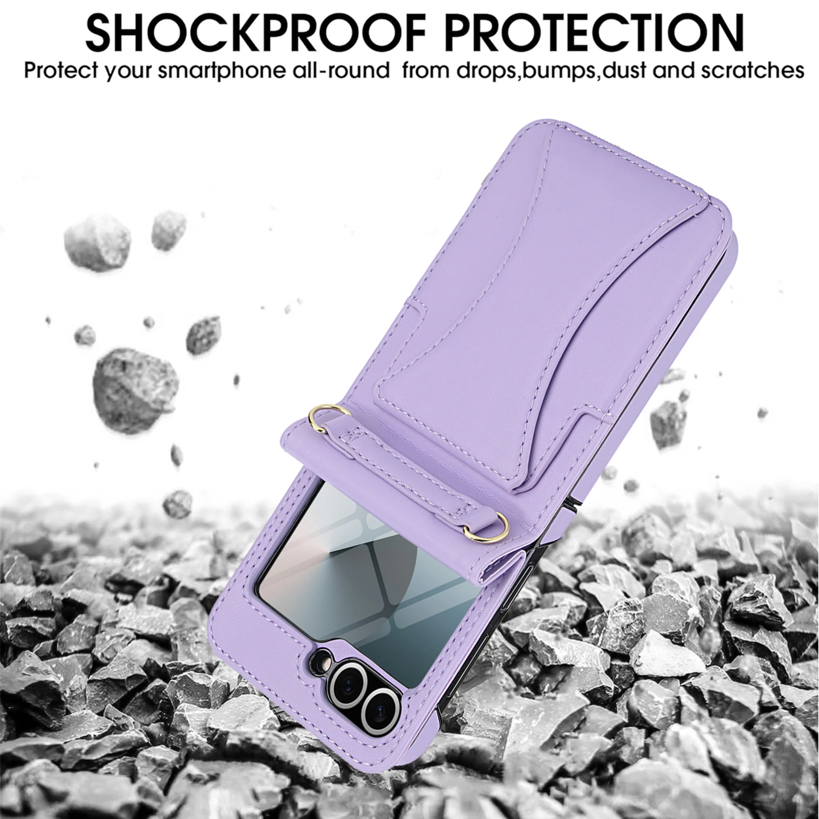 Leather Case For Samsung Galaxy Z Flip 7 FE 6 5 4 3 5G Crossbody Bag Lanyard Wallet Card Holder Stand Cover+Screen Protector view 2