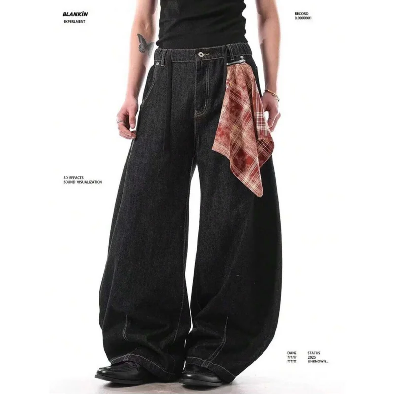 

Американский уличный цвет красного шарфа Qu Knife Джинсы женские свободные широкие брюки