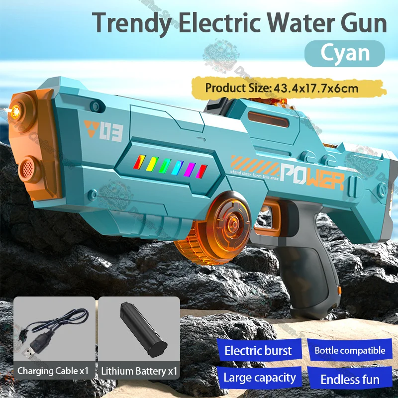 ปืนฉีดน้ําไฟฟ้าของเล่นสําหรับเด็กดูดอัตโนมัติความจุขนาดใหญ่ Blaster พร้อมแสงกลางแจ้ง Splash Soaker ยิงเวลาเล่นสนุก