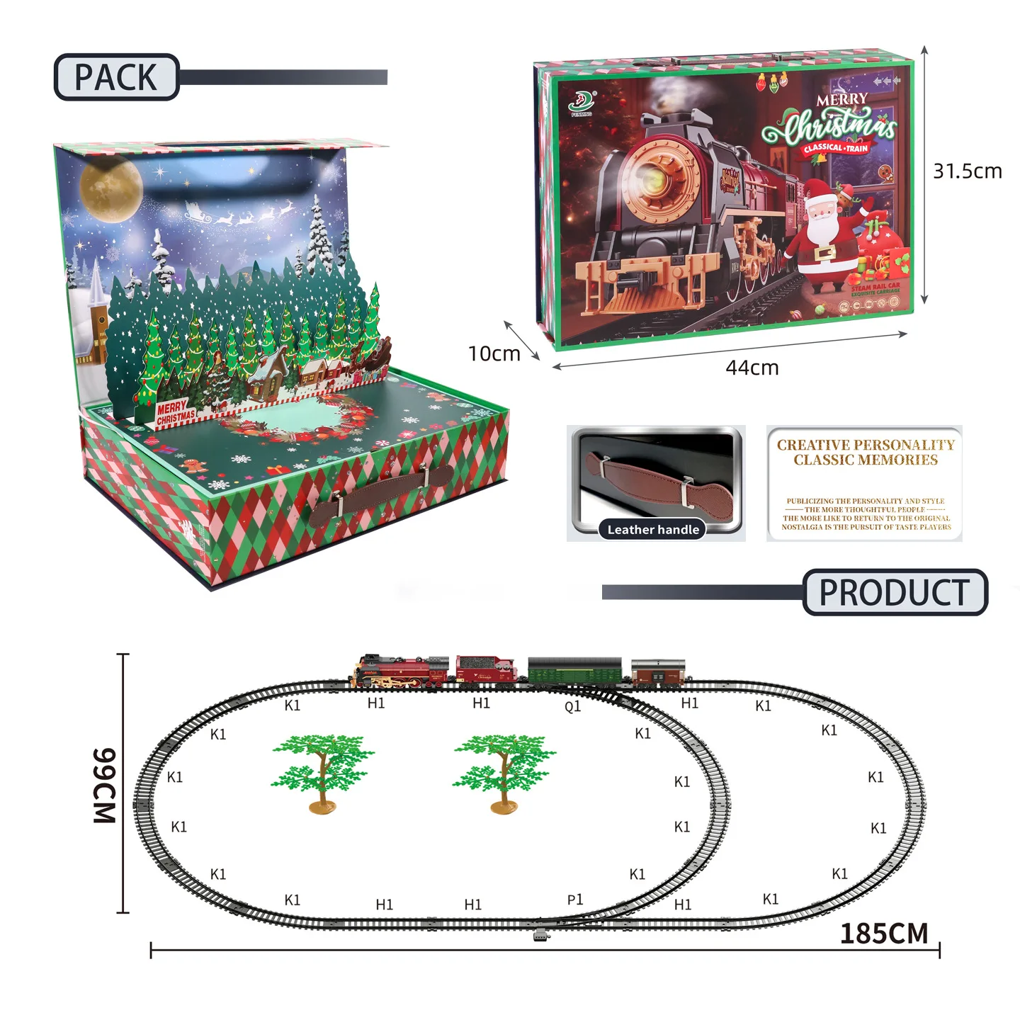 Remote Control Retro Steam Train Model | With Simulated Steam and Christmas Decorations | Electric Train Set, Holiday collection