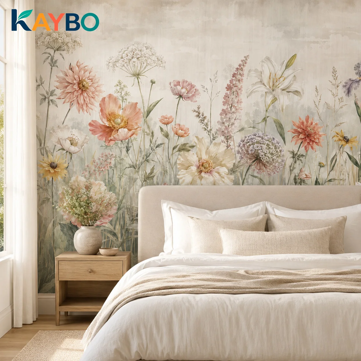 Custom Vintage Pastel Floral Wallpaper Mural Peony Lily Wildflower Wall Decor Living Room Bedroom Non Self Adhesive