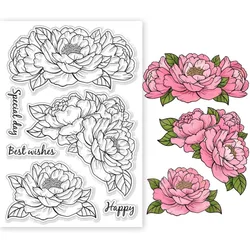 Peony Flowers Clear Stamps for DIY Scrapbooking Peony Flowers Silicone Clear Stamp Seals Transparent Stamps for Cards Making