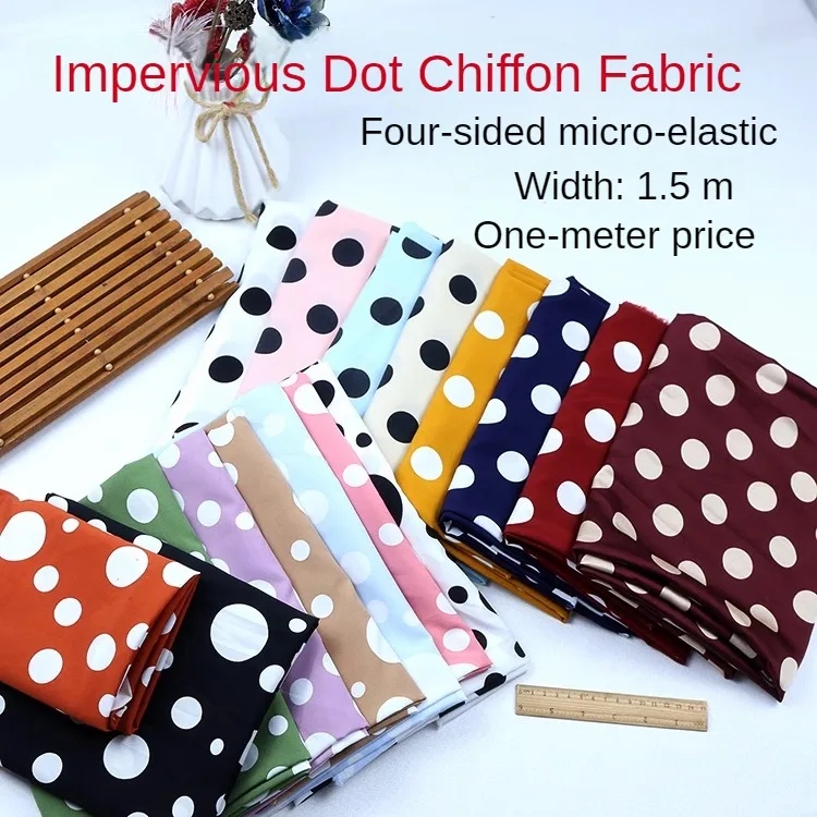 水玉シフォン生地,ドレス,衣類,ヘアアクセサリー用のメーターによるマイクロストレッチ,日曜大工の縫製生地,不透明,黒と白