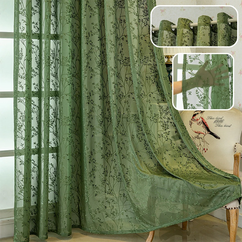 1PC Vintage Luxury Curtain with Branch Embroidery Grommet Hanging Ready Made for Living Room Bedroom Balcony Kitchen Decor 커튼