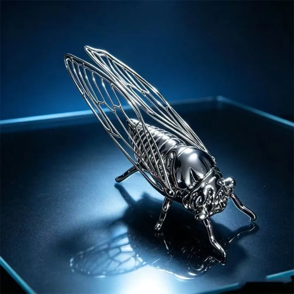 Golden Finish Golden Cicada Figurine Hollow Wings Realistic Details Cicada Sculpture Vintage Style Insect Figurine
