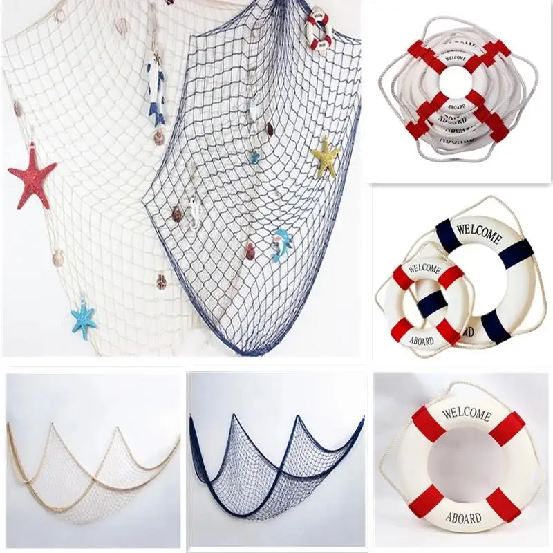 Nautical Fishing Net Wall Hanging Ornament Mediterranean Style Home Studio Room Marine Craft Decor Garden Background Prop