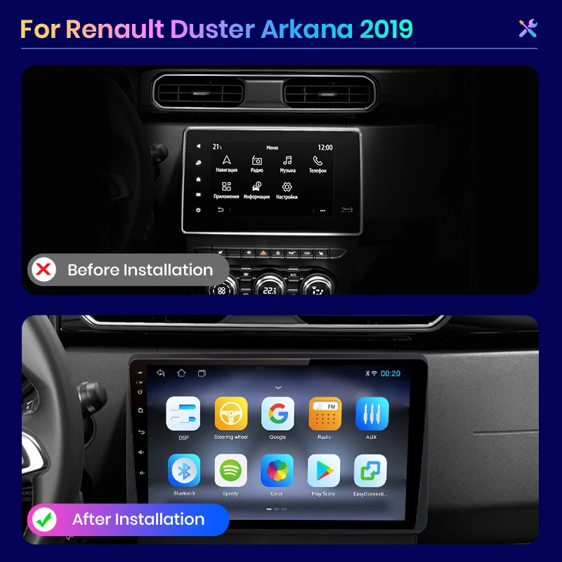 For Renault Duster HM 2020-2021 Arkana 2019 - 2021 Wireless CarPlay Android Auto Car Radio GPS RDS WiFi BT 4G Multimedia Stereo