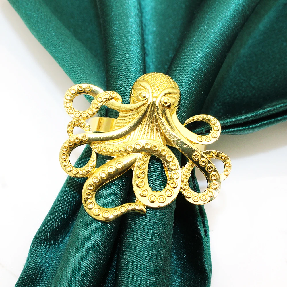 6Pcs Gold Sea Creatures Napkin Rings Ocean Napkin Holders Octopus Napkin Buckles for Wedding Party Banquets Dining Table Decor