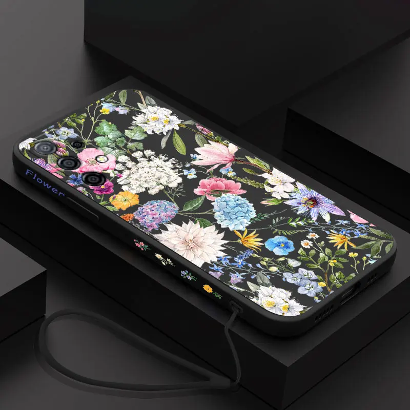 Popular Art Line Flower Phone Case for Oneplus Nord 3 2 9R 9 8T 8 7 7T Pro 6 5G Liquid Silicone Cover with Hand Strap