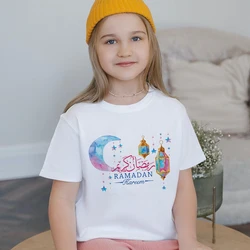 Ramadan Kareem Print Eid Mubarak Kids Shirts Child T-shirt Islamic Muslim Children Short Sleeve Tops Holiday Boys Girls Clothes