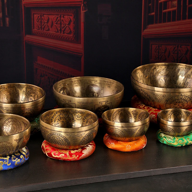 Tibetan Singing Bowl Nepal Handmade Brass Sound Bowls Yoga Music Therapy Mindfullness Meditation Instruments with Accessories