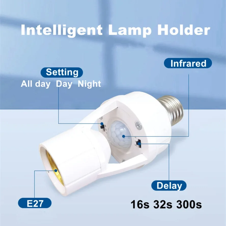 AC85-265V E27 Adjustable Infrared Human Induction Lamp Holder PIR Motion Sensor LED Night Lamp Socket Base Intelligent Switch