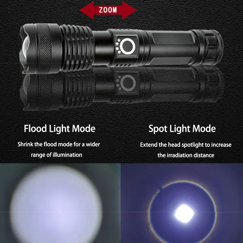 Telescopic Zoom Torch Powerful P50 Lamp Bead LED Flashlight Lantern 5 Lighting Mode USB Rechargeable Camping Emergency Light