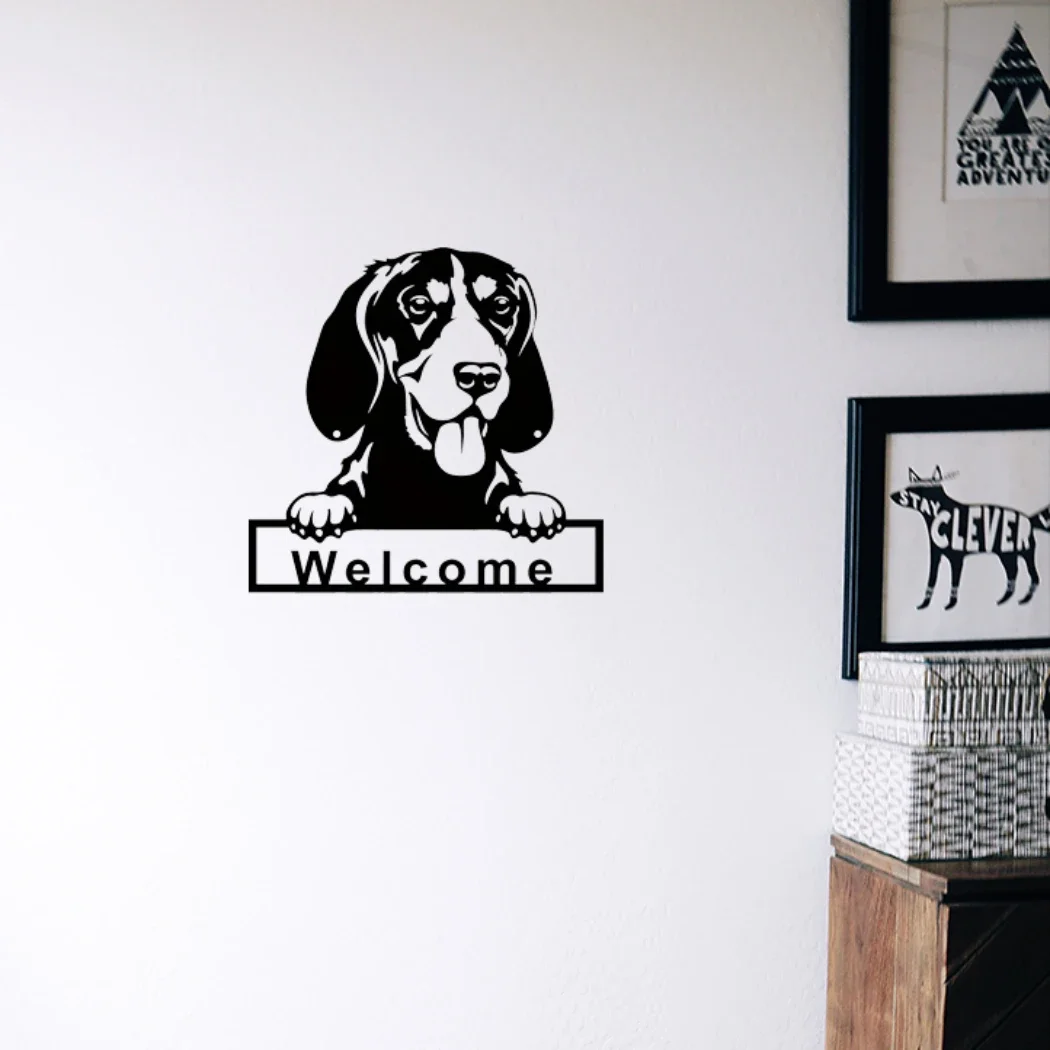 CIFBUY Wrought Iron Dog Welcome Wall Art, Gordon Setter Metal Wall Sign, Decorative Hanging Sculpture for Home Living Room Offic