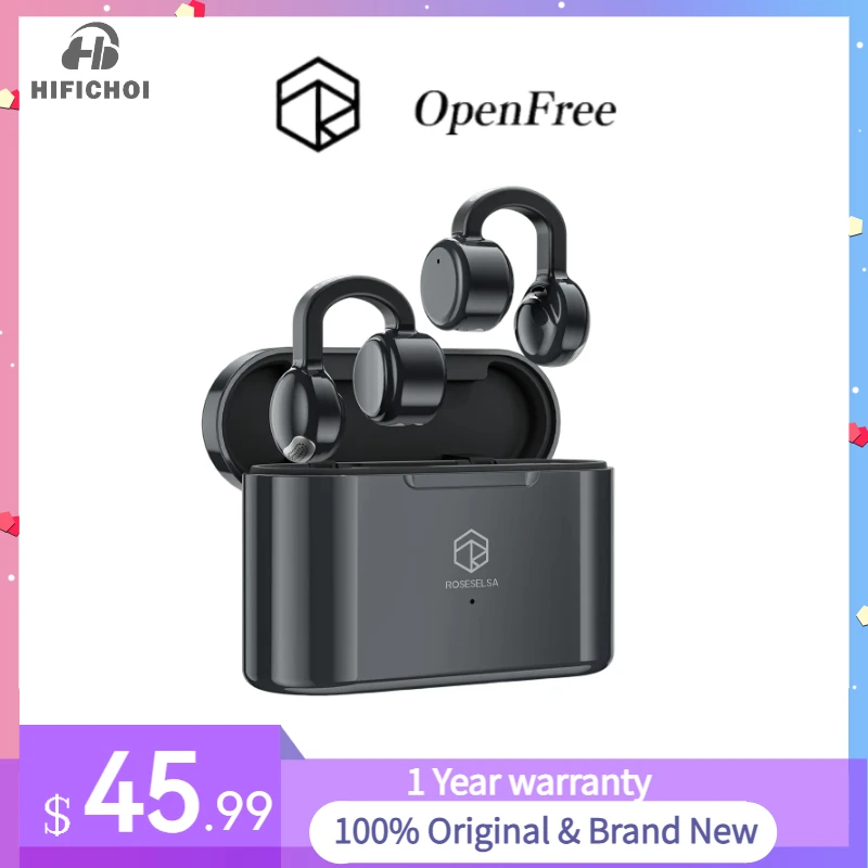 

ROSESELSA OpenFree Bluetooth 5.4 Ear Clip Earbuds Open-Ear HiFi DSP Sound, AI Noise Reduction True Wireless Sport Headphones
