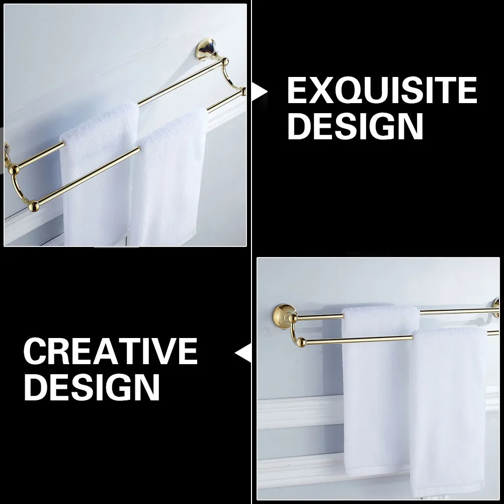 1Pcs Brass Towel Rack Double Bar Compact Wall Mounted Towel Storage Holder for Small Spaces Bathroom Kitchen Laundry Room Use