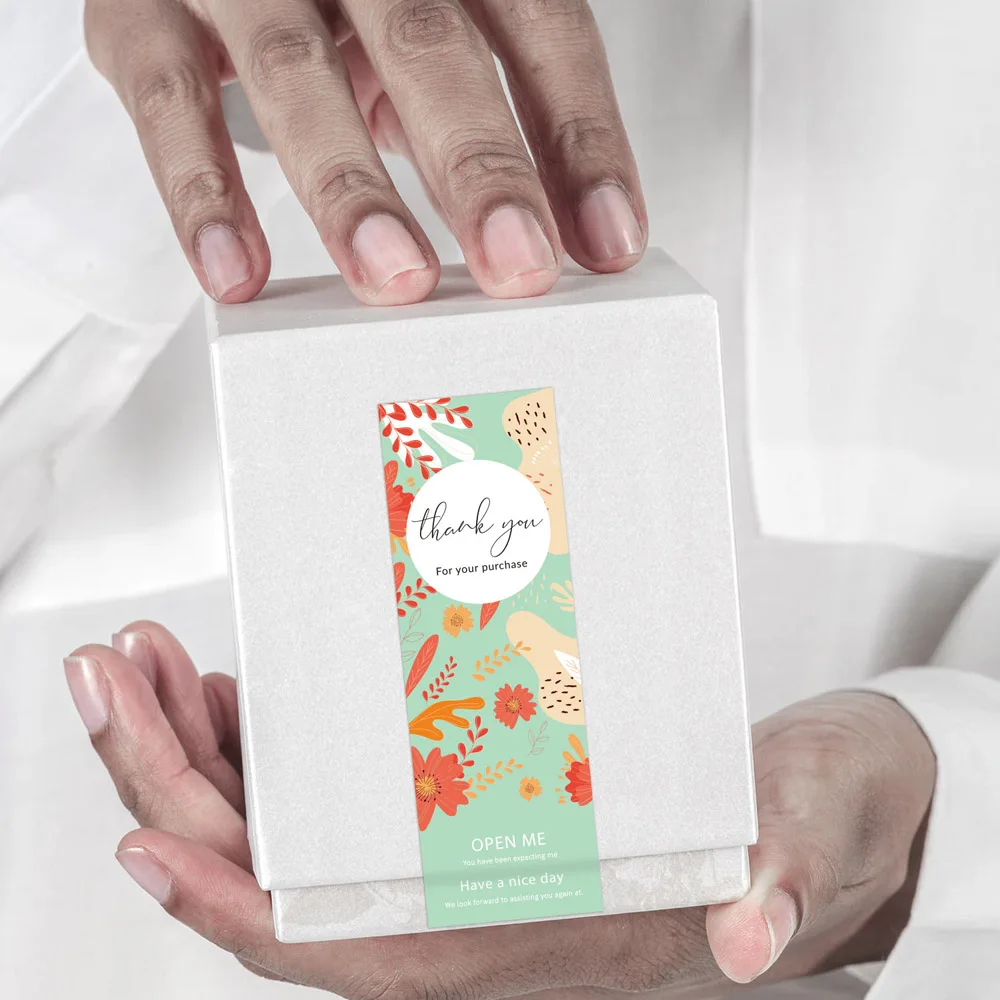 30〜60個の花,ありがとうございます,購入した長方形のシーリングラベル,小さなビジネスギフトの装飾ステッカー