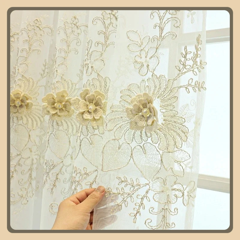 

Nordic Embroidered White Gauze Translucent Balcony Living Room Bedroom Bay Window Partition Finished Partition Window Screen