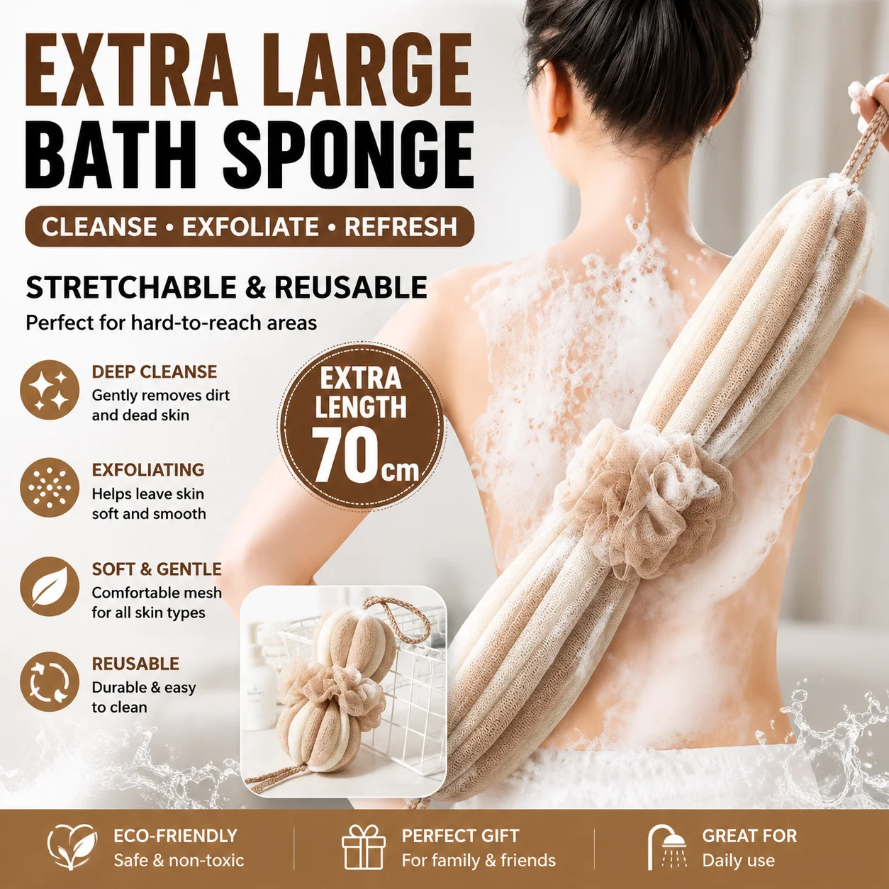 Large-sized Bath Ball, Adult Scrubbing Towel, Magic Tool for Bathing, Bath Flower, Extended and Stretchable, Household