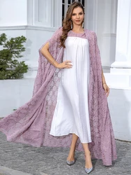 Siskakia Fashion Open Abayas Floral Embroidery With Belt For Muslim Woman Split Sleeves Elegant Loose Moroccan Dubai Cardigan