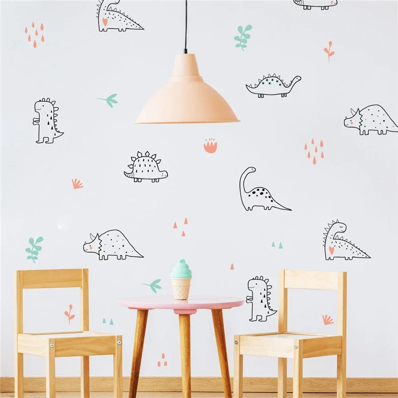 Nordic Cartoon Dinosaur DIY Wall Sticker Home Decor Wall Decorative Vinyl Baby Kids Room Wall Decals Ins Style Children Stickers