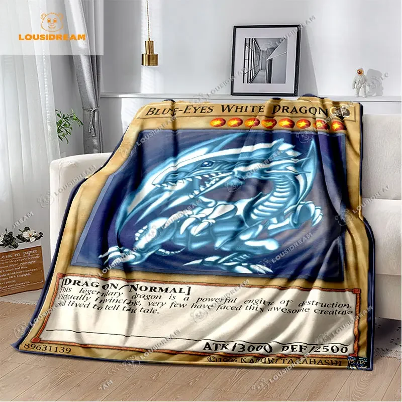 Anime Yu Gi Oh Card Throw Blanket Blue Eyes White Dragon Series Game Cartoon Soft Plush Blanket Bedroom Bedspread Home Decor