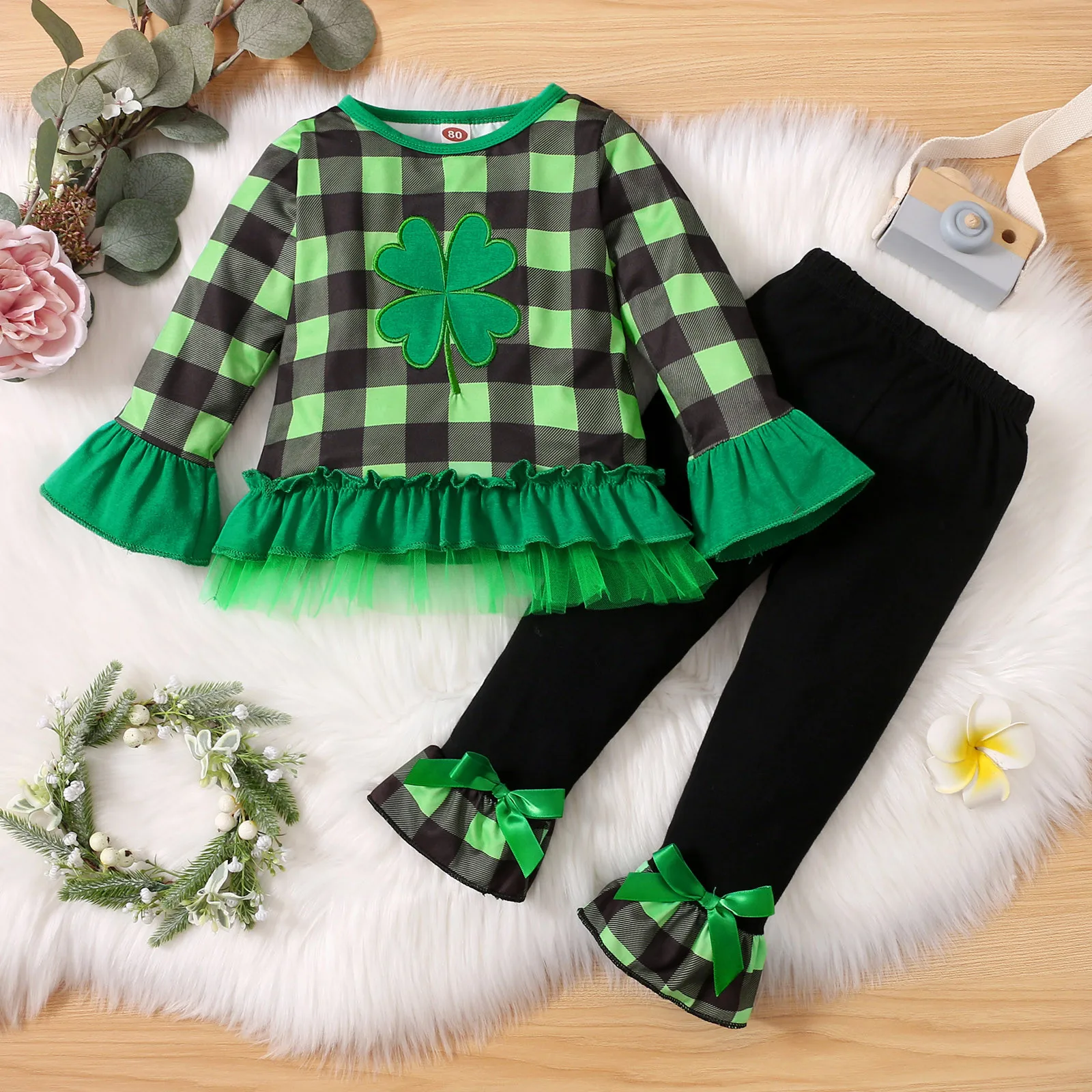 

Dress Pants For Teen Girls Toddler Baby Girls Day Flare Sleeve Plaid Printed Lace Ruffles Girls Plaid Dress Shoes Trendy Popular