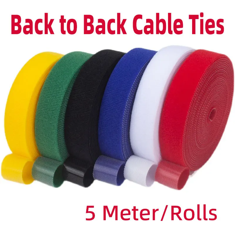 5Meter/Roll Cable Ties Adhesive Fastener Tape Wrap DIY Reusable Double Side Hook and Loop Cable Straps Wires Management Straps
