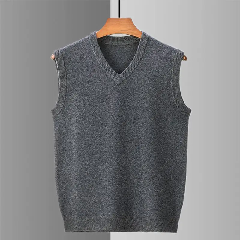 Smart Casual Autumn Men Sweaters Vest V-Neck Solid Simplicity Trend All-match Loose Thicken Sleeveless Pullovers Knitd Coat Tops