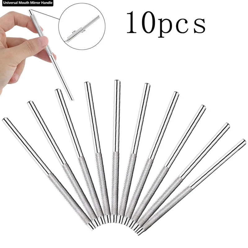 10pcs Dental Mouth Mirror Handle Reflector Odontoscope Handle Checking Oral Detachable Stainless Steel Handle Dental Tools