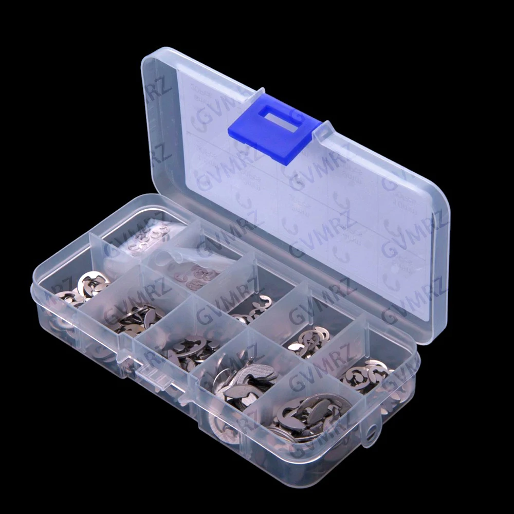 200PCS M1.5-M10 Stainless Steel 304 Open Retaining Ring, E-shaped Buckle Ring, 10 different sizes combination set  M1.5 M10
