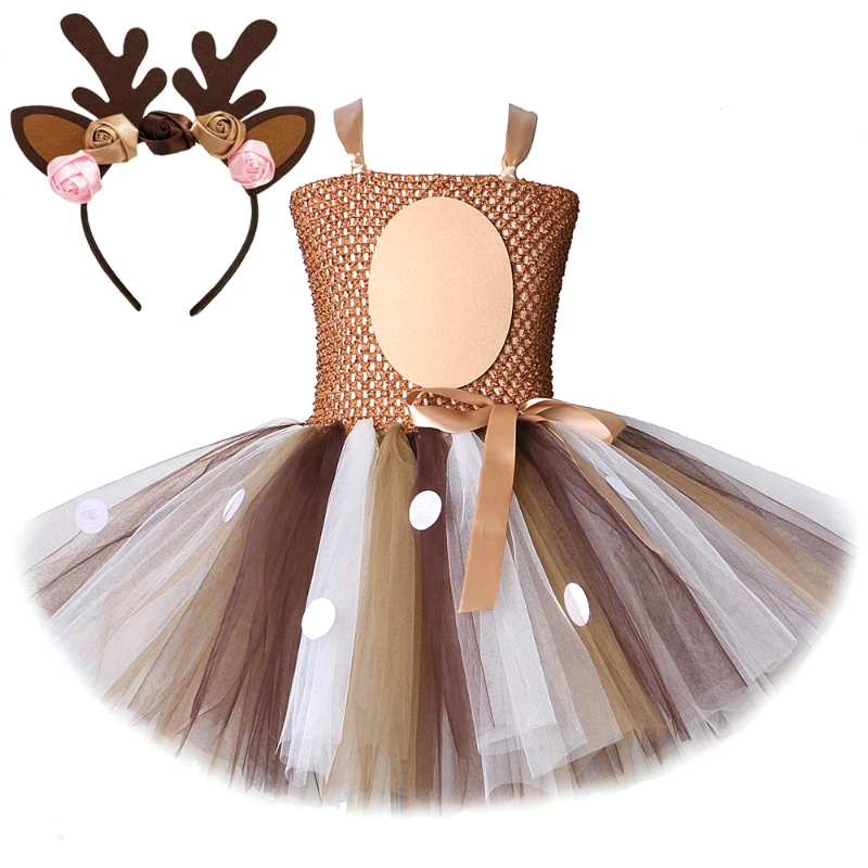 Deer Costumes for Girls Christmas Princess Dresses for Kids Reindeer Ballet Tutus Outfit Children Halloween New Year Clothes Set