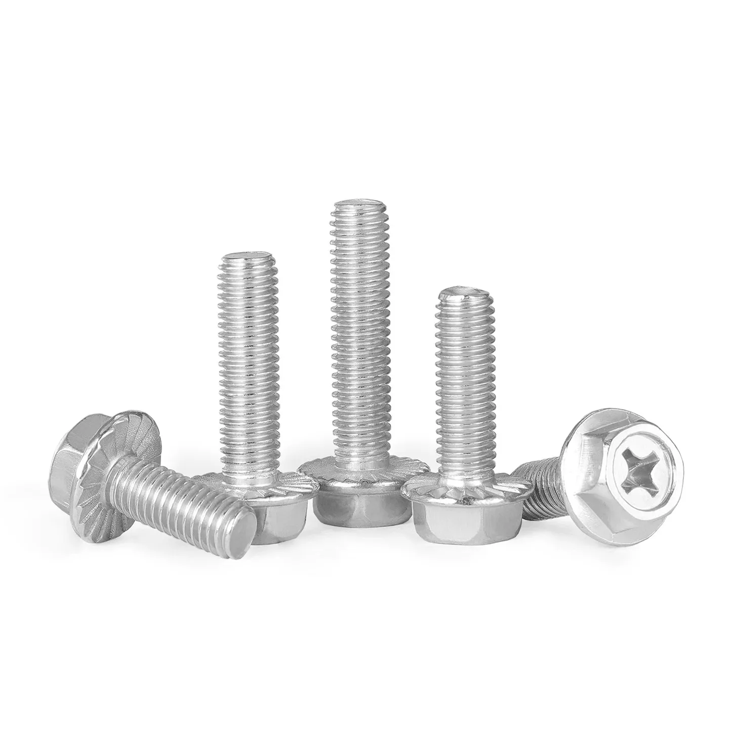 304 Stainless Steel  Hexagon Flange Bolts M5 M6 M8 Phillips Hex Head Screws Serrated Anti-Slip Locking Screw For Motorcycle DIY