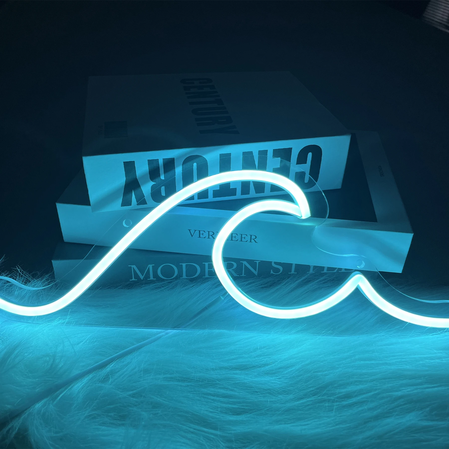 Wave Neon Lights for Bedroom, Wave Sign Ocean Neon Night Lights, USB Powered with Switch, Tropical Decoration for Living Room
