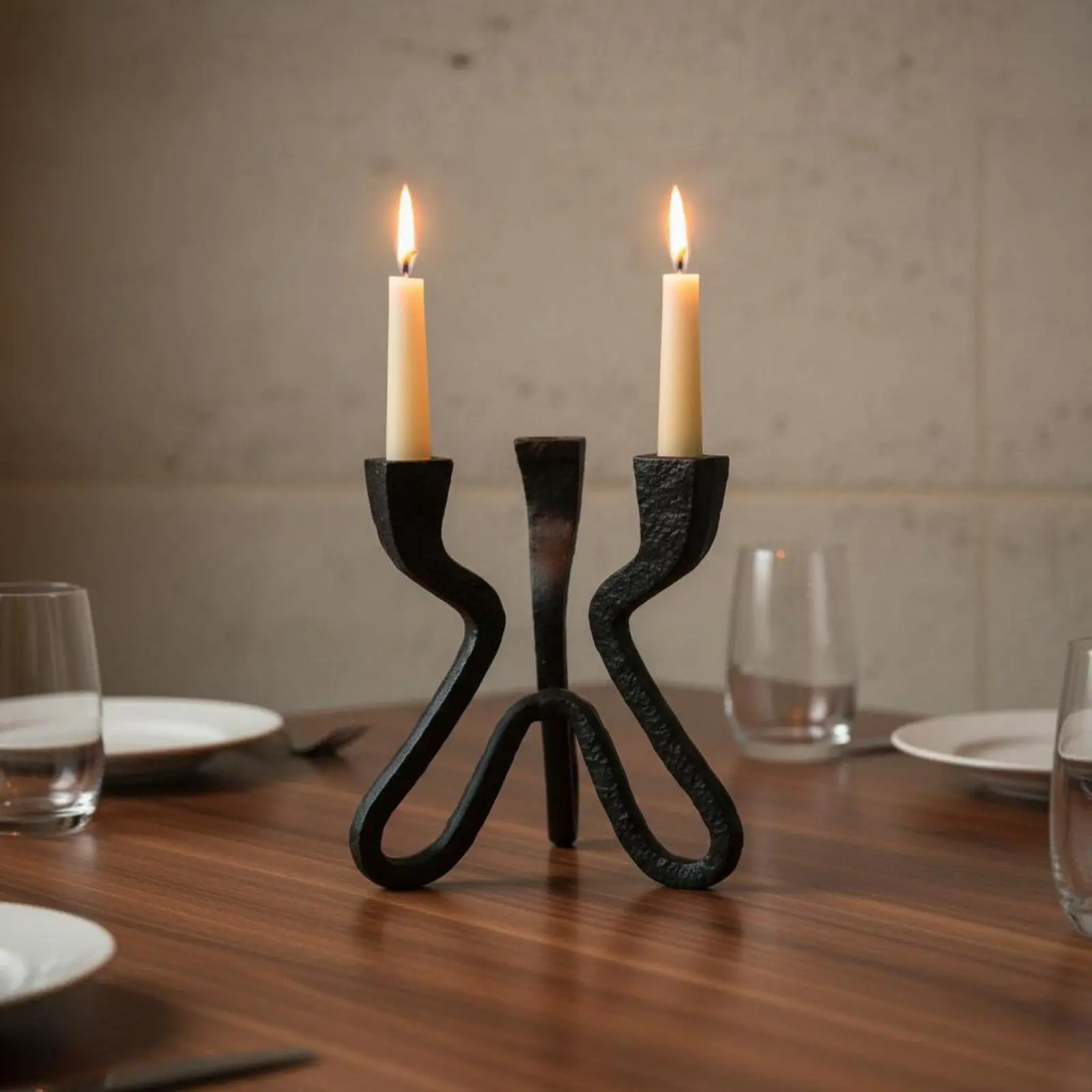 2 Pieces Geometric Candle Holder Table Centerpiece Modern Black Candlestick